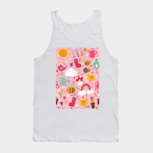 Garden Fun repeat pattern on a pink background Tank Top